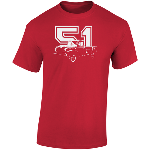 1951 Power Wagon Three Quarter Angle View With Year Dark Color T Shirt