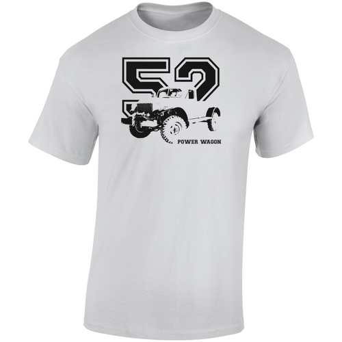 1952 Power Wagon Three Quarter Angle View With Year And Model Name Light Color T Shirt