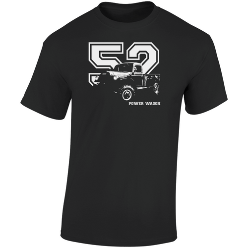 1952 Power Wagon Three Quarter Angle View With Year And Model Name Dark Color T Shirt
