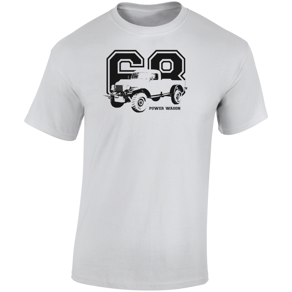 1968 Power Wagon Three Quarter Angle View With Year And Model Name Light Color T Shirt