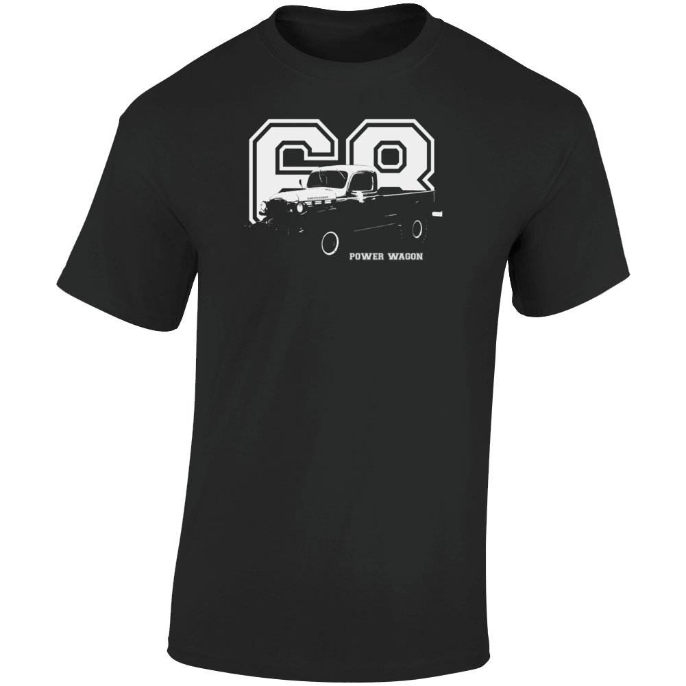 1968 Power Wagon Three Quarter Angle View With Year And Model Name Dark Color T Shirt