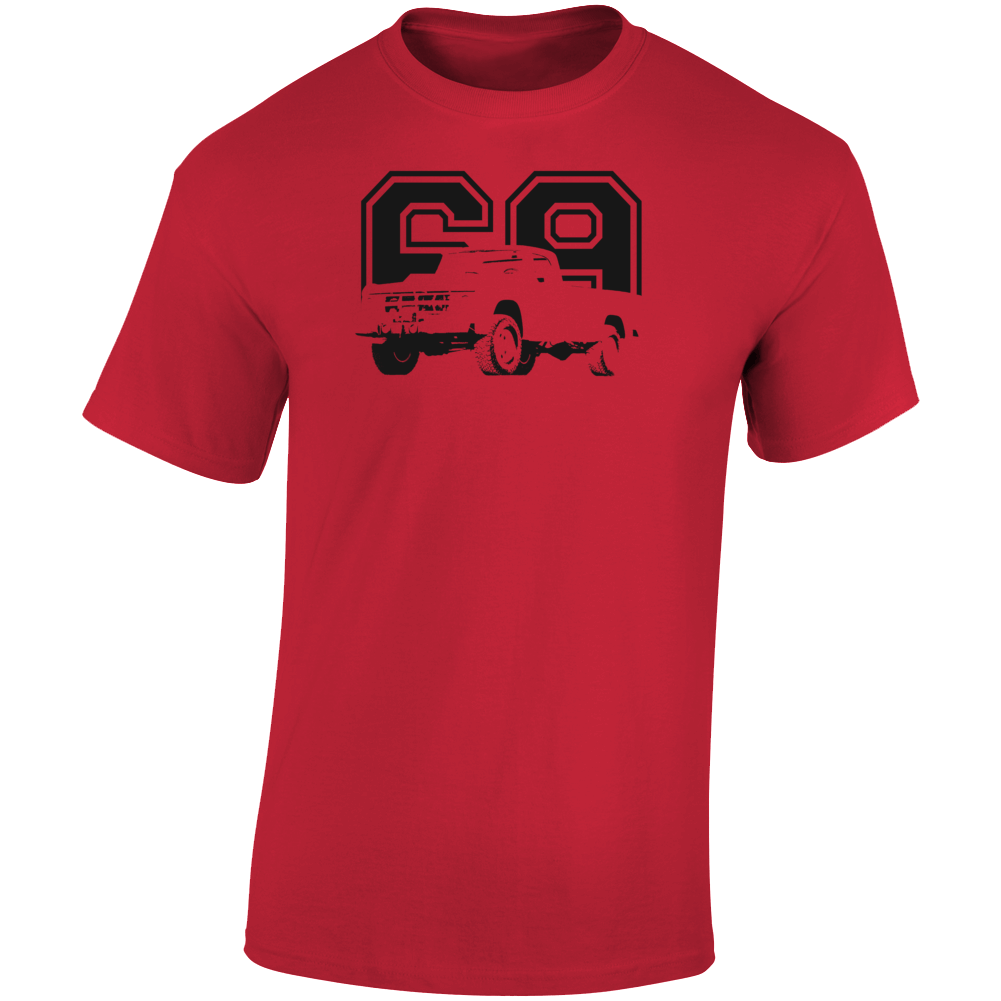 1969 Power Wagon Three Quarter Angle View With Year Light Color T Shirt