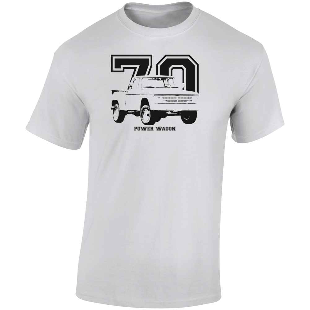 1970 Power Wagon Three Quarter Angle View With Year And Model Name Light Color T Shirt