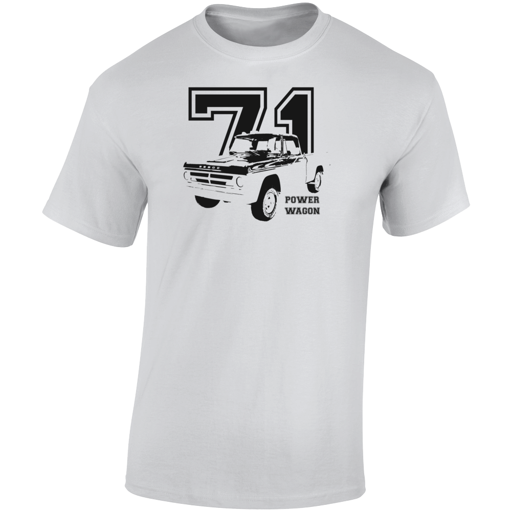 1971 Power Wagon Three Quarter Angle View With Year And Model Name Light Color T Shirt
