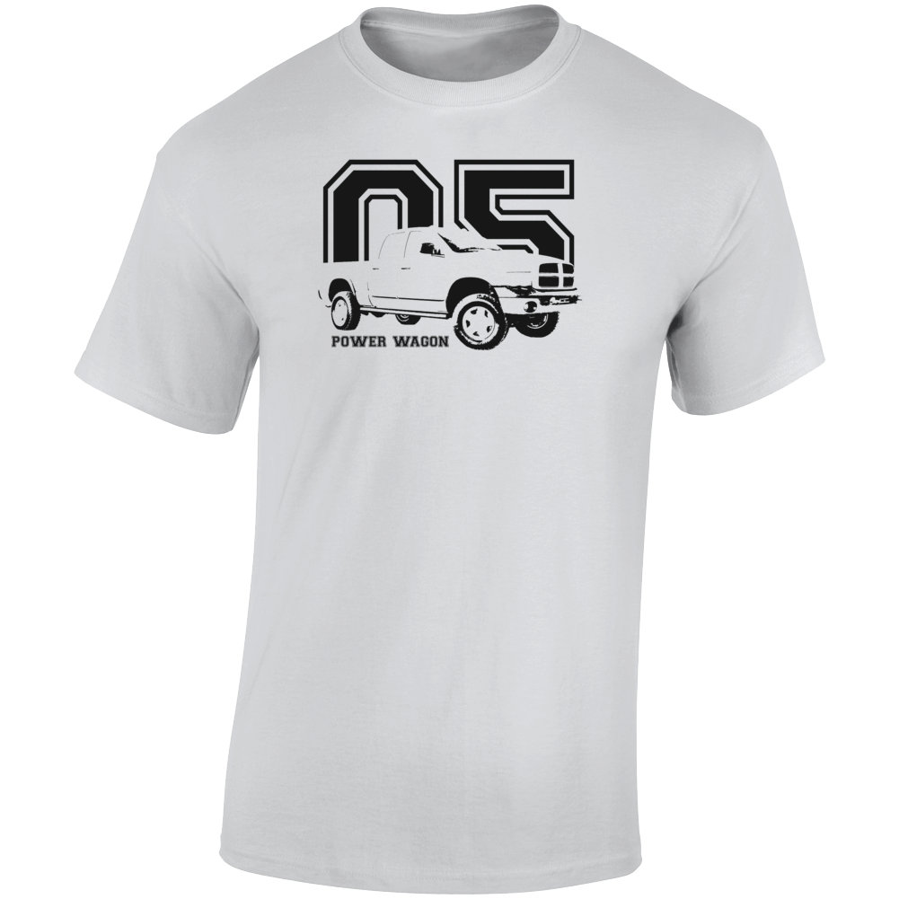 2005 Power Wagon Three Quarter Angle View With Year And Model Name Light Color T Shirt
