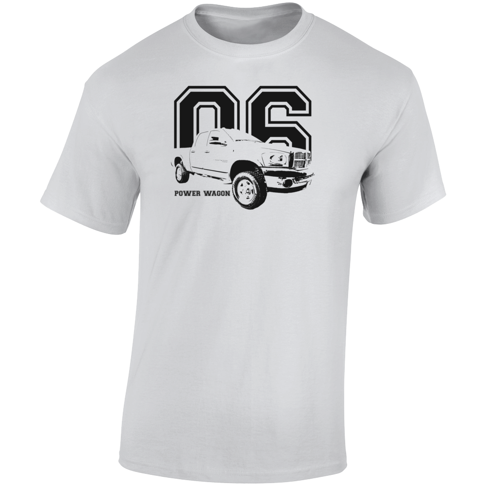 2006 Power Wagon Three Quarter Angle View With Year And Model Name Light Color T Shirt