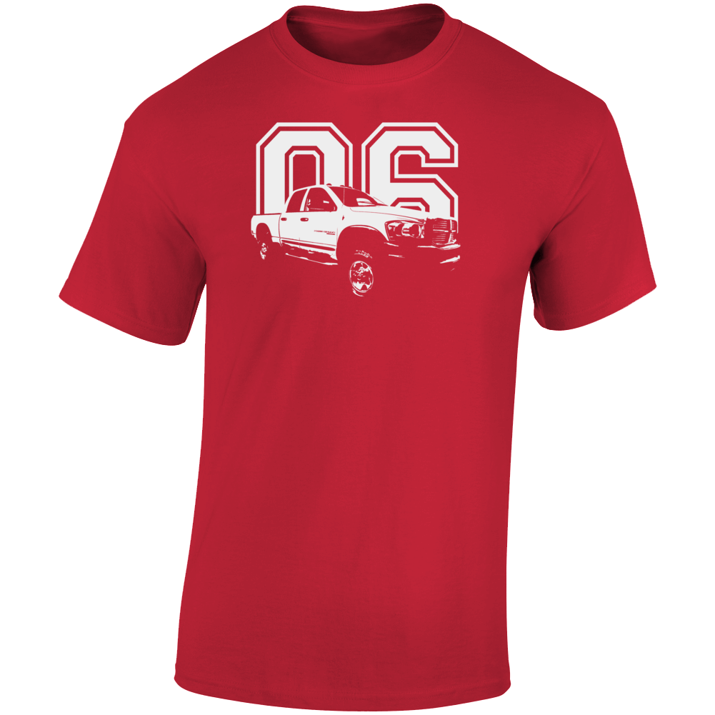 2006 Power Wagon Three Quarter Angle View With Year Dark Color T Shirt