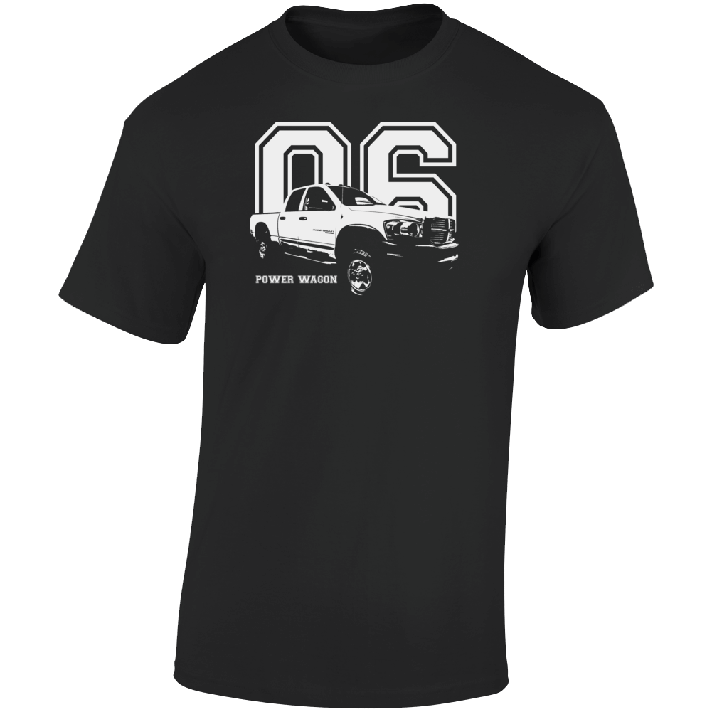 2006 Power Wagon Three Quarter Angle View With Year And Model Name Dark Color T Shirt