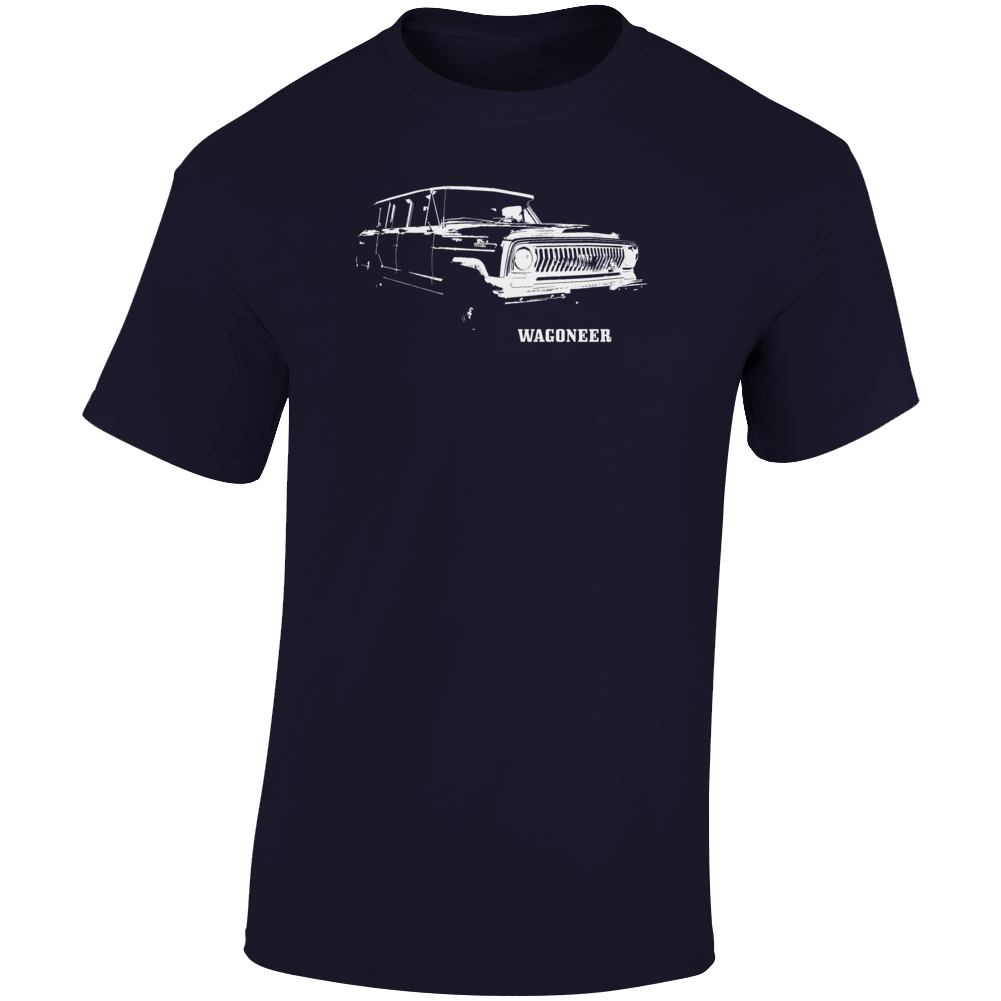 1967 Wagoneer Three Quarter Angle View With Model Name Dark Color T Shirt