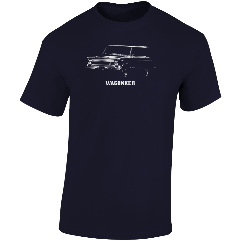 1968 Wagoneer Three Quarter Angle View With Model Name Dark Color T Shirt