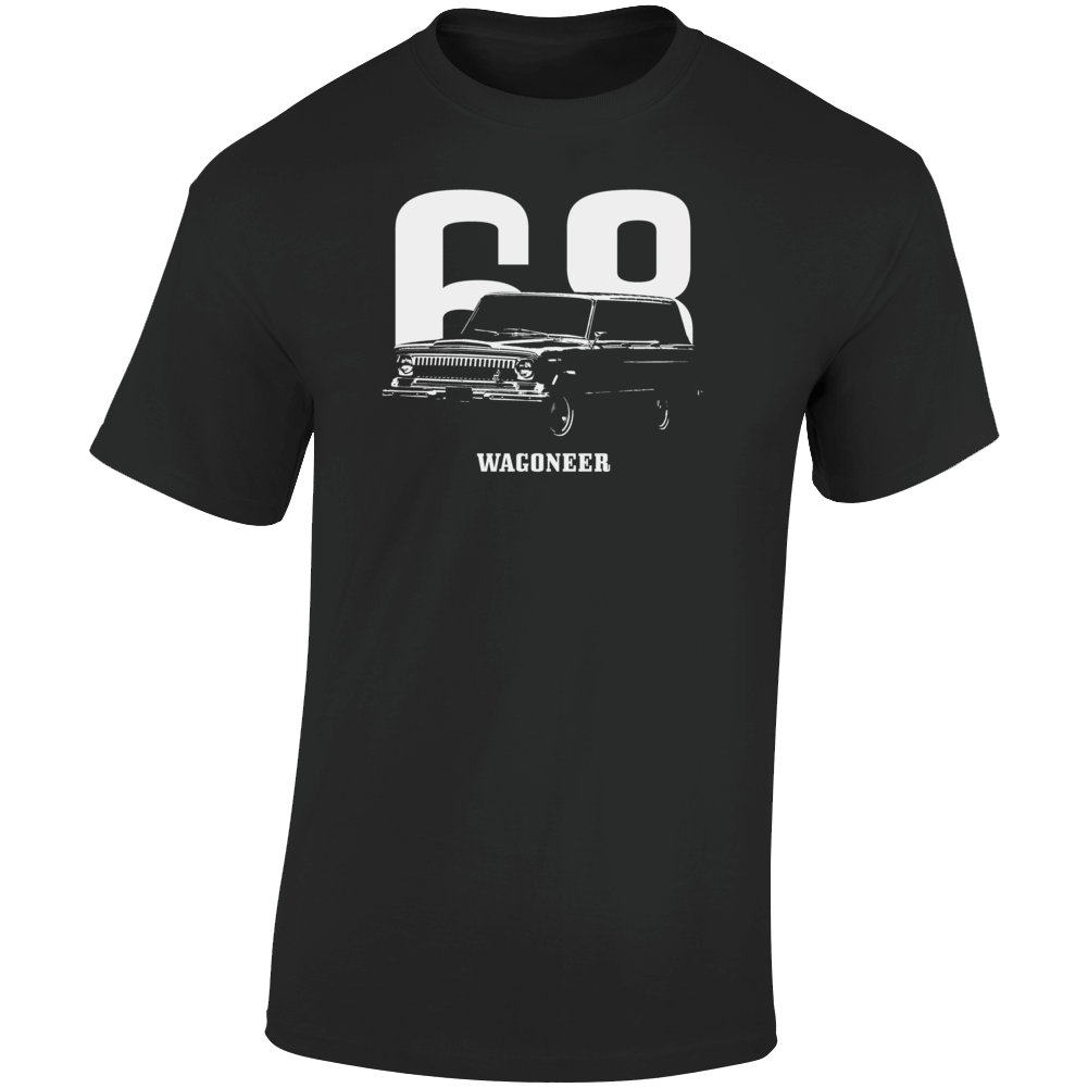 1968 Wagoneer Three Quarter Angle View  With Year And Model Name Dark Color T Shirt