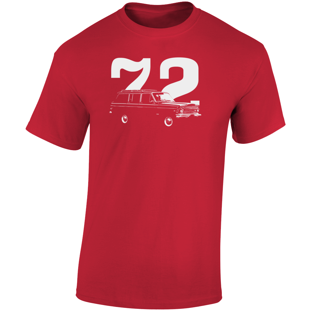 1972 Wagoneer Three Quarter Angle View With Year Dark Color T Shirt