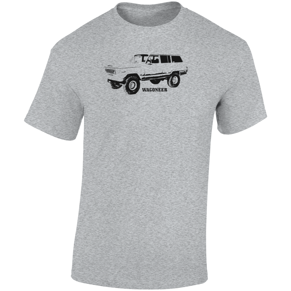 1974 Wagoneer Three Quarter Angle View With Model Name Light Color T Shirt
