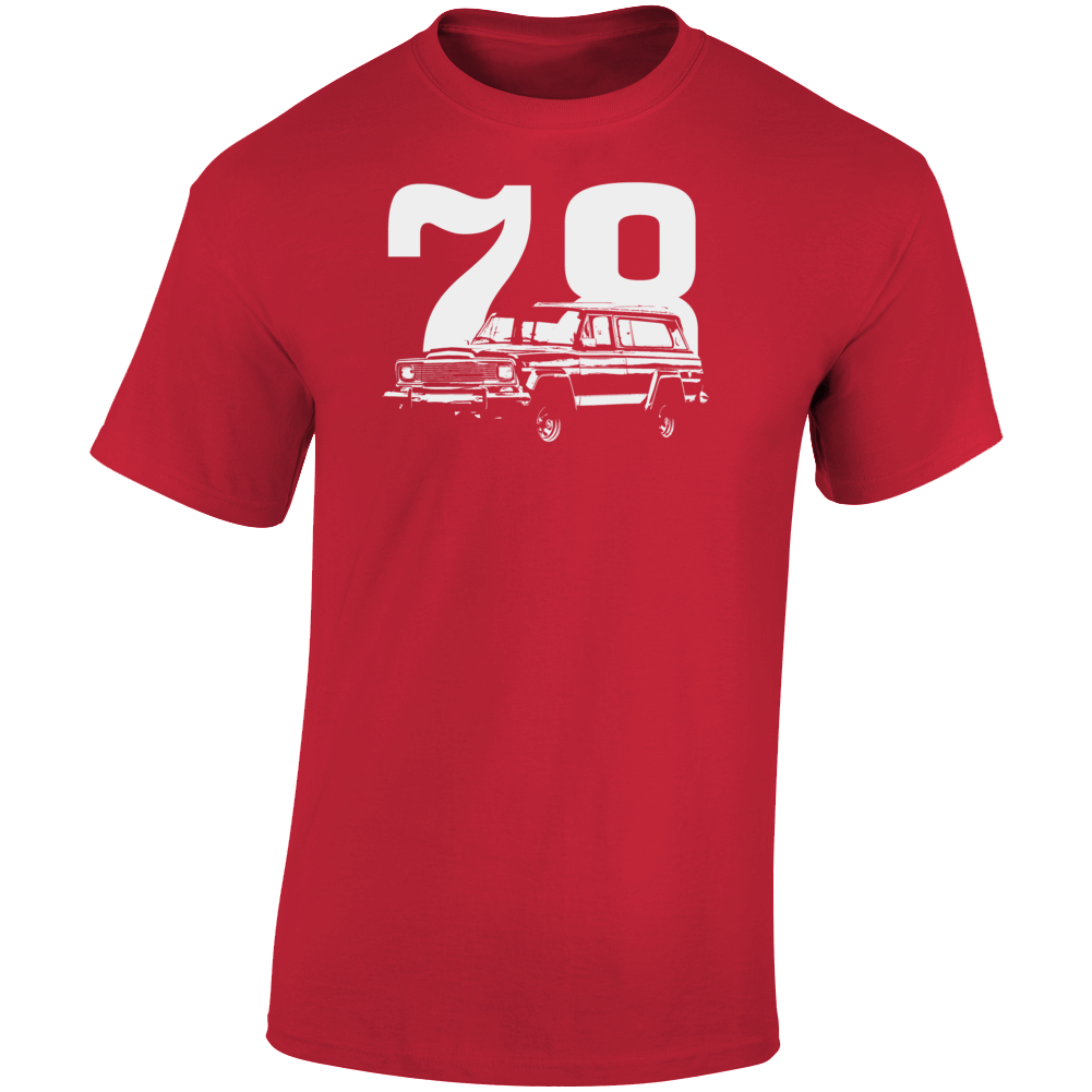 1978 Wagoneer Three Quarter Angle View With Year Dark Color T Shirt