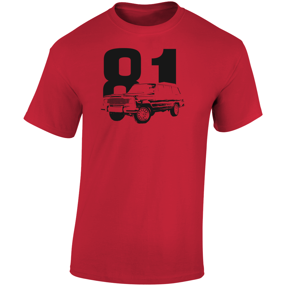1981 Wagoneer Three Quarter Angle View With Year Light Color T Shirt