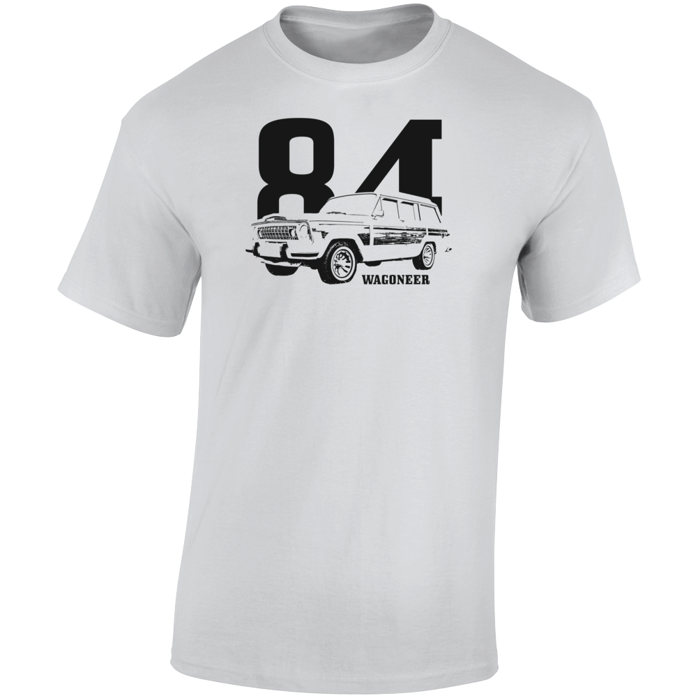 1984 Wagoneer Three Quarter Angle View With Year And Model Name Light Color T Shirt