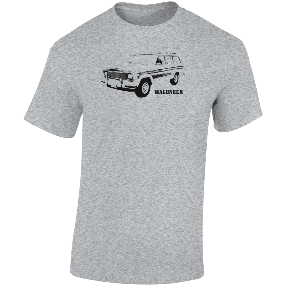 1985 Wagoneer Three Quarter Angle View With Model Name Light Color T Shirt