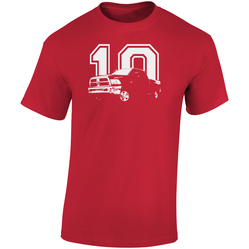 2010 Power Wagon Three Quarter Angle View With Year Dark Color T Shirt