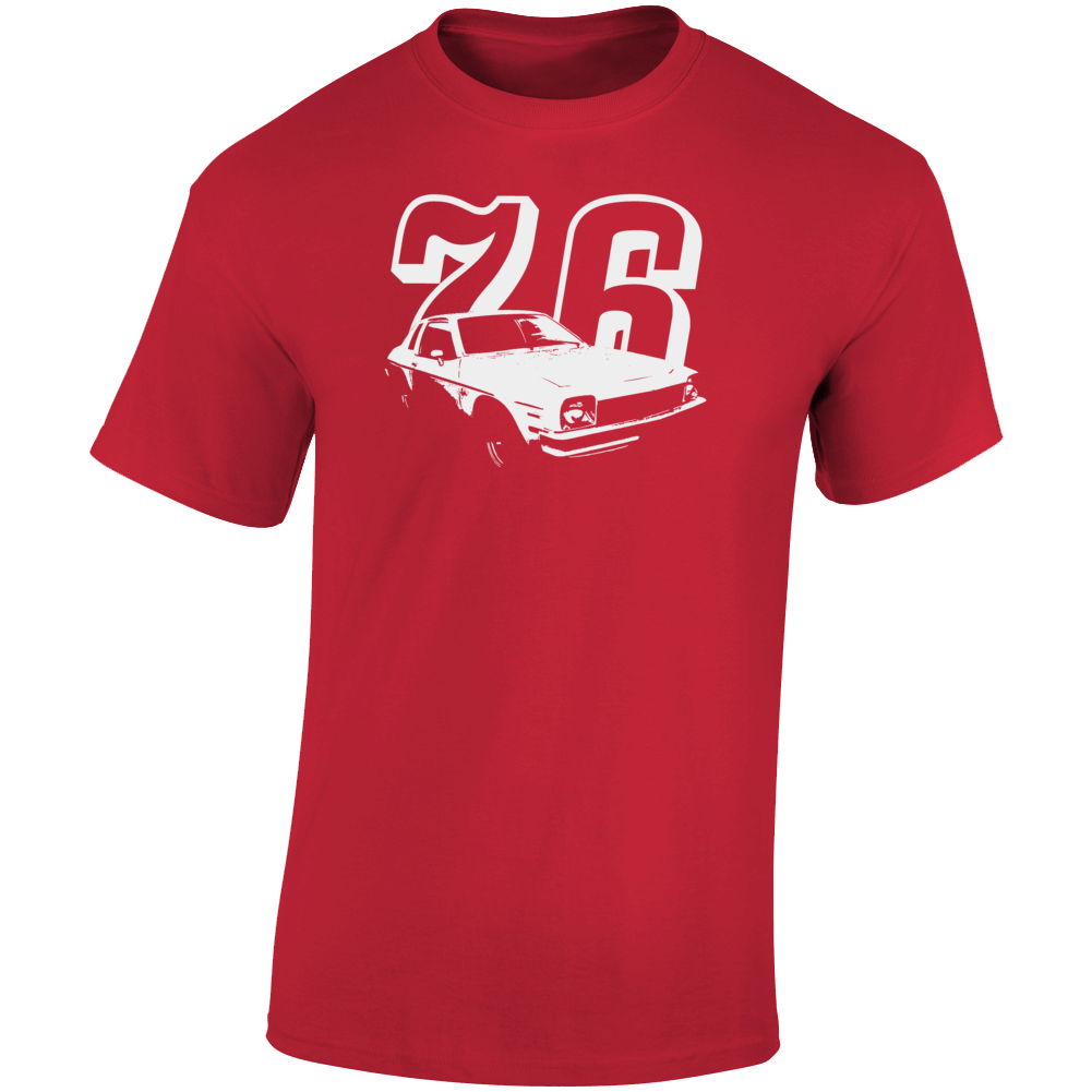 1976 Monza Three Quarter Angle View With Year Dark Color T Shirt
