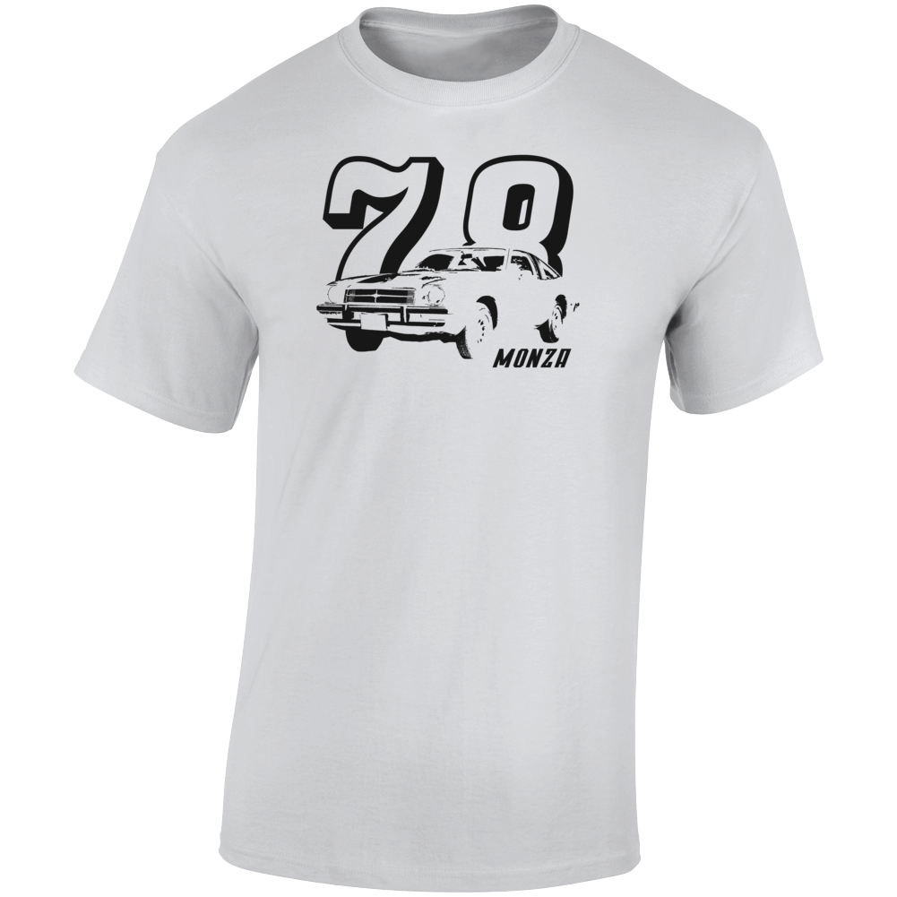 1978 Monza Three Quarter Angle View With Year And Model Name Light Color T Shirt