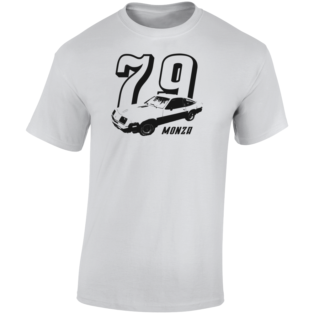 1979 Monza Three Quarter Angle View With Year And Model Name Light Color T Shirt