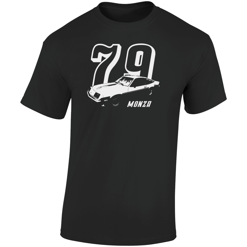 1979 Monza Three Quarter Angle View With Year And Model Name Dark Color T Shirt