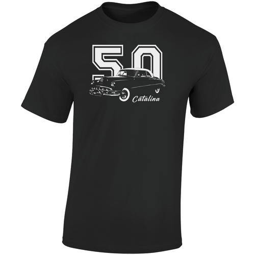 1950 Catalina Three Quarter Angle View With Year And Model Name Dark Color T Shirt