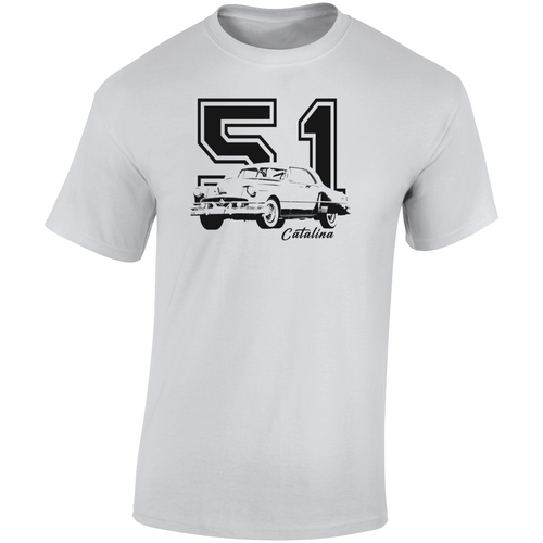 1951 Catalina Three Quarter Angle View With Year And Model Name Light Color T Shirt