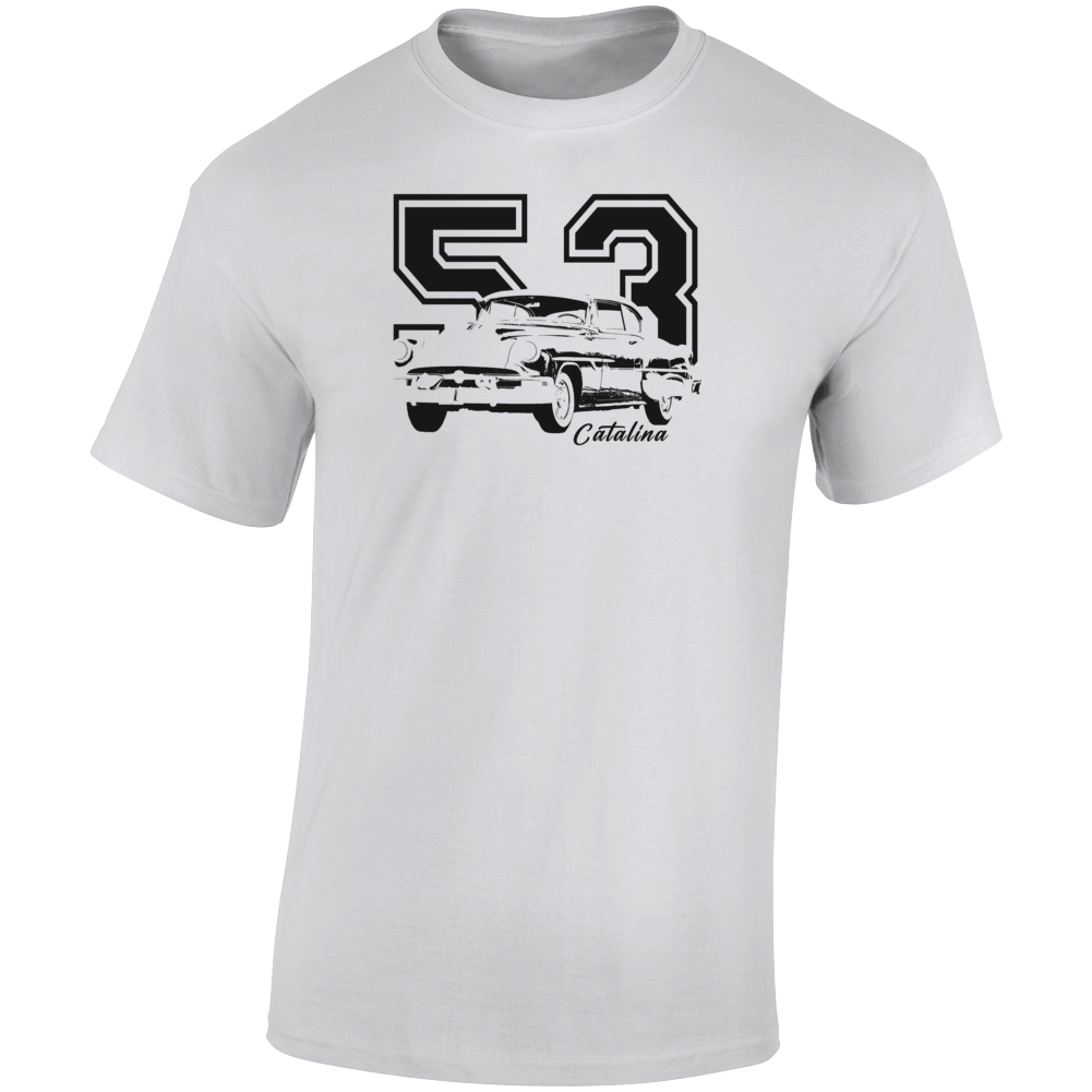 1953 Catalina Three Quarter Angle View With Year And Model Name Light Color T Shirt