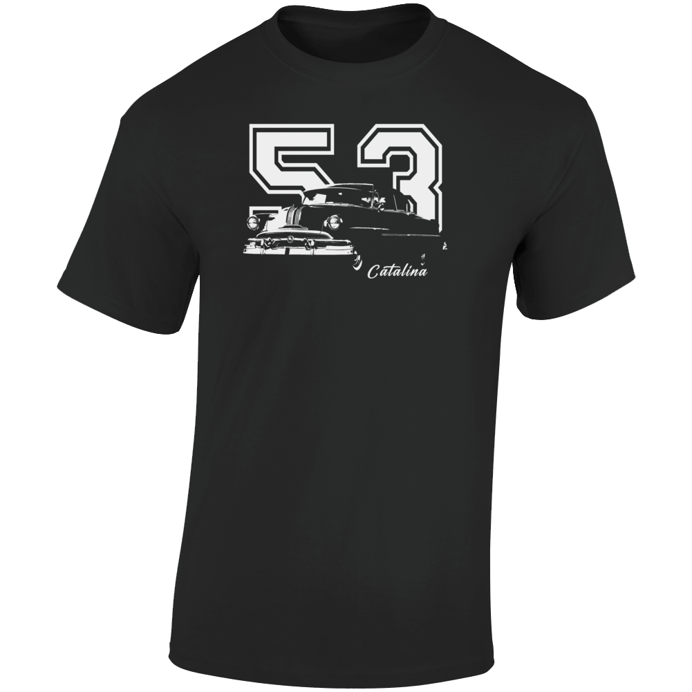 1953 Catalina Three Quarter Angle View With Year And Model Name Dark Color T Shirt