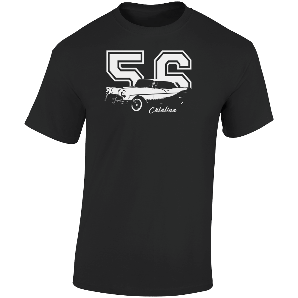 1956 Catalina Three Quarter Angle View With Year And Model Name Dark Color T Shirt