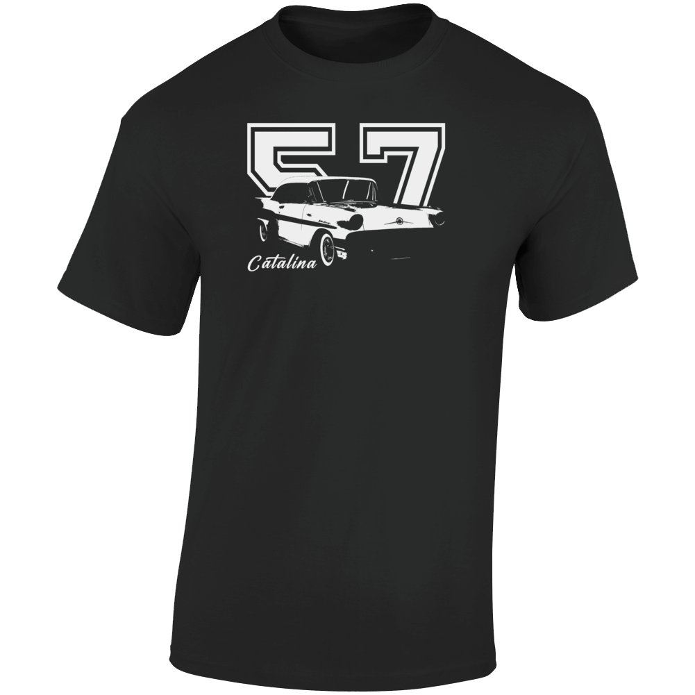 1957 Catalina Three Quarter Angle View With Year And Model Name Dark Color T Shirt