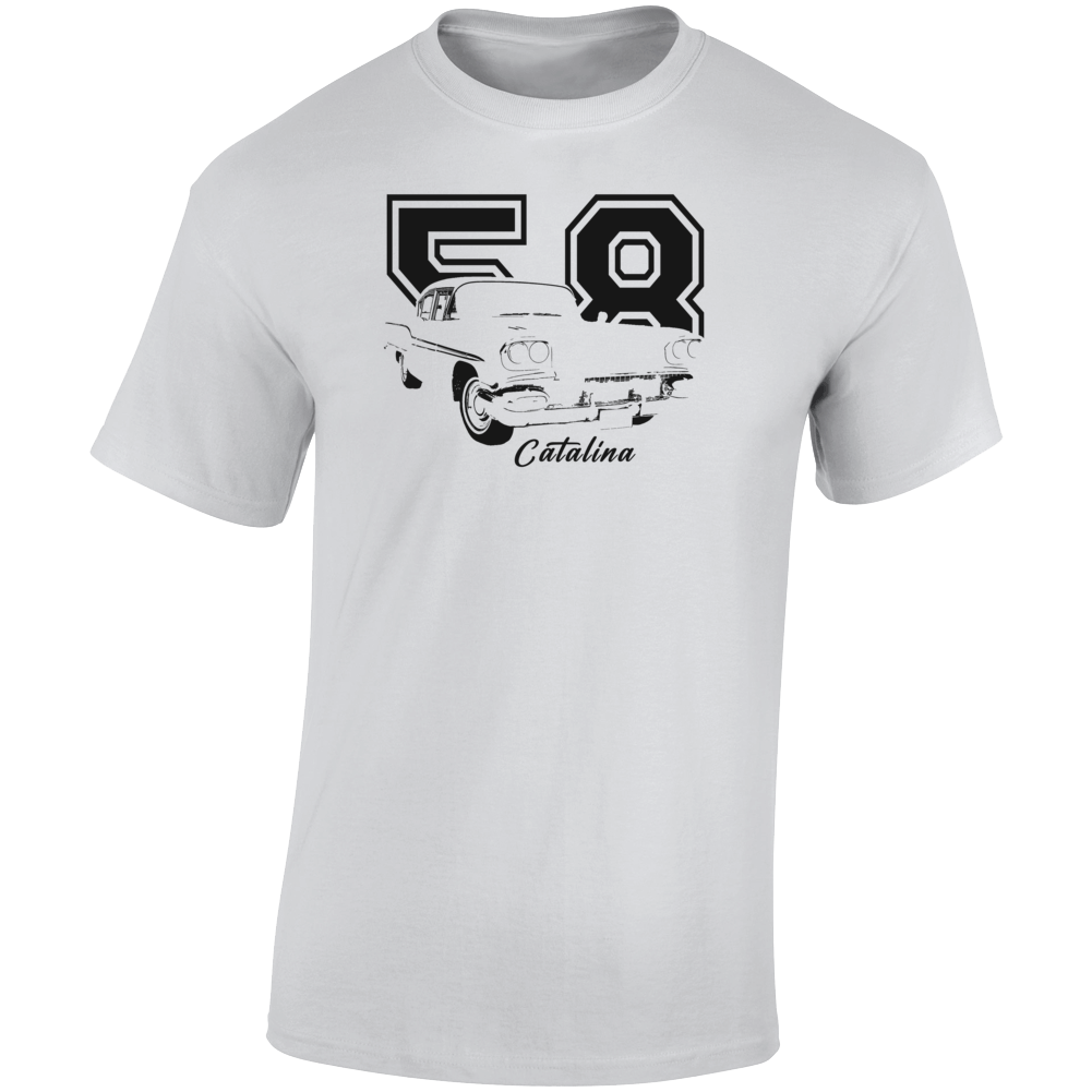 1958 Catalina Three Quarter Angle View With Year And Model Name Light Color T Shirt