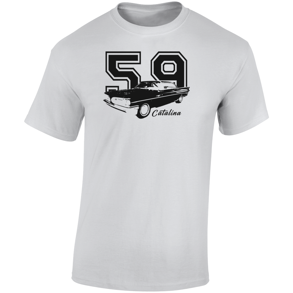 1959 Catalina Three Quarter Angle View With Year And Model Name Light Color T Shirt