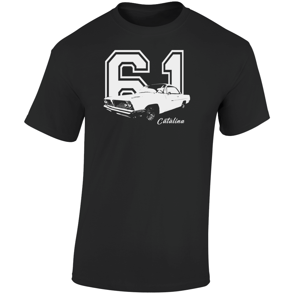 1961 Catalina Three Quarter Angle View With Year And Model Name Dark Color T Shirt