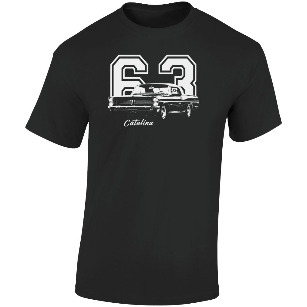 1963 Catalina Three Quarter Angle View With Year And Model Name Dark Color T Shirt