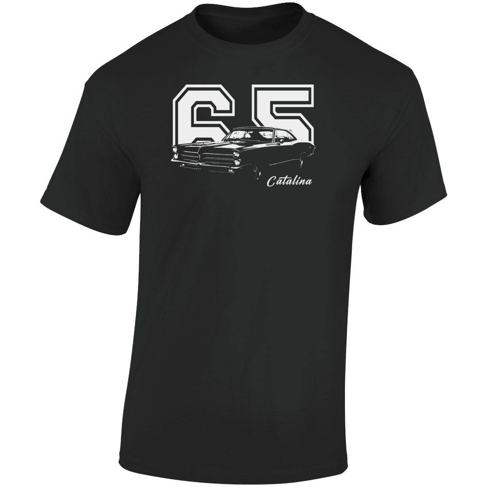 1965 Catalina Three Quarter Angle View With Year And Model Name Dark Color T Shirt