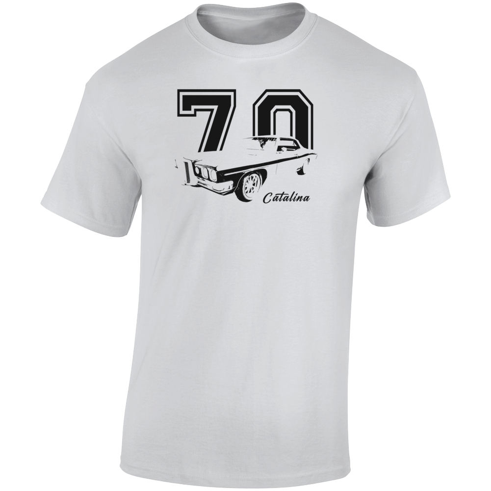 1970 Catalina Three Quarter Angle View With Year And Model Name Light Color T Shirt