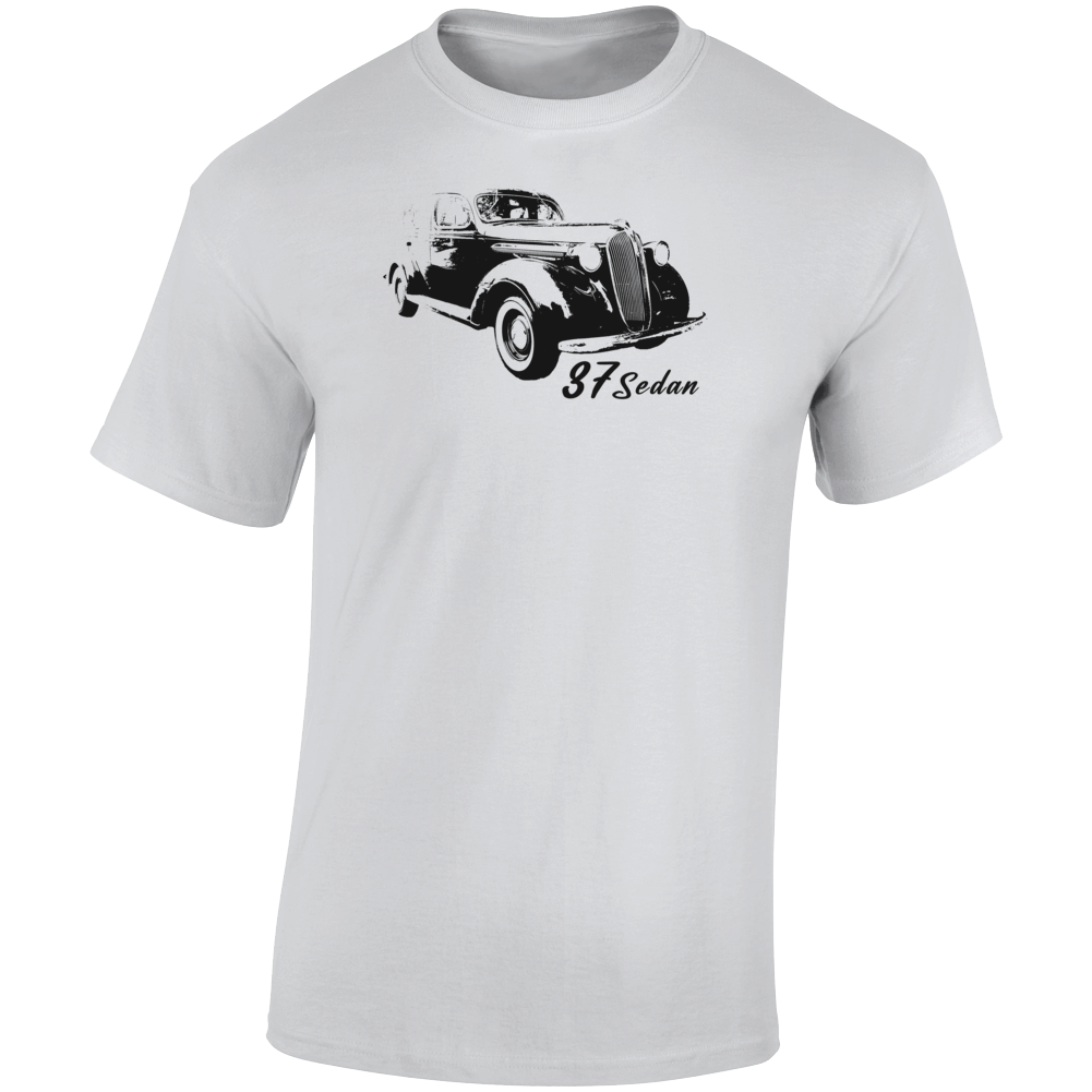 1937 4 Door Sedan Three Quarter Angle View With Model Name Light Color T Shirt