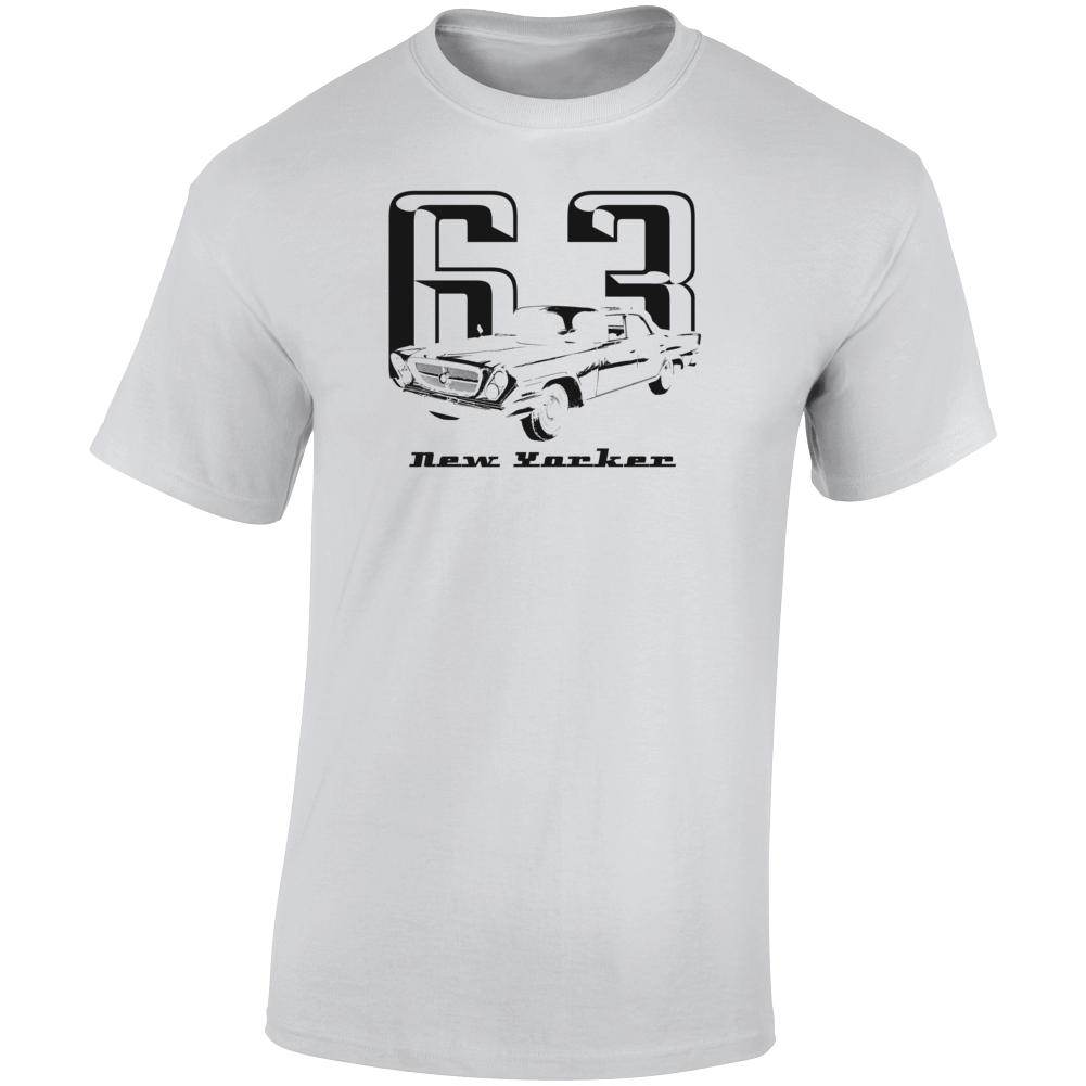 1963 New Yorker Three Quarter Angle View With Year And Model Name Light Color T Shirt