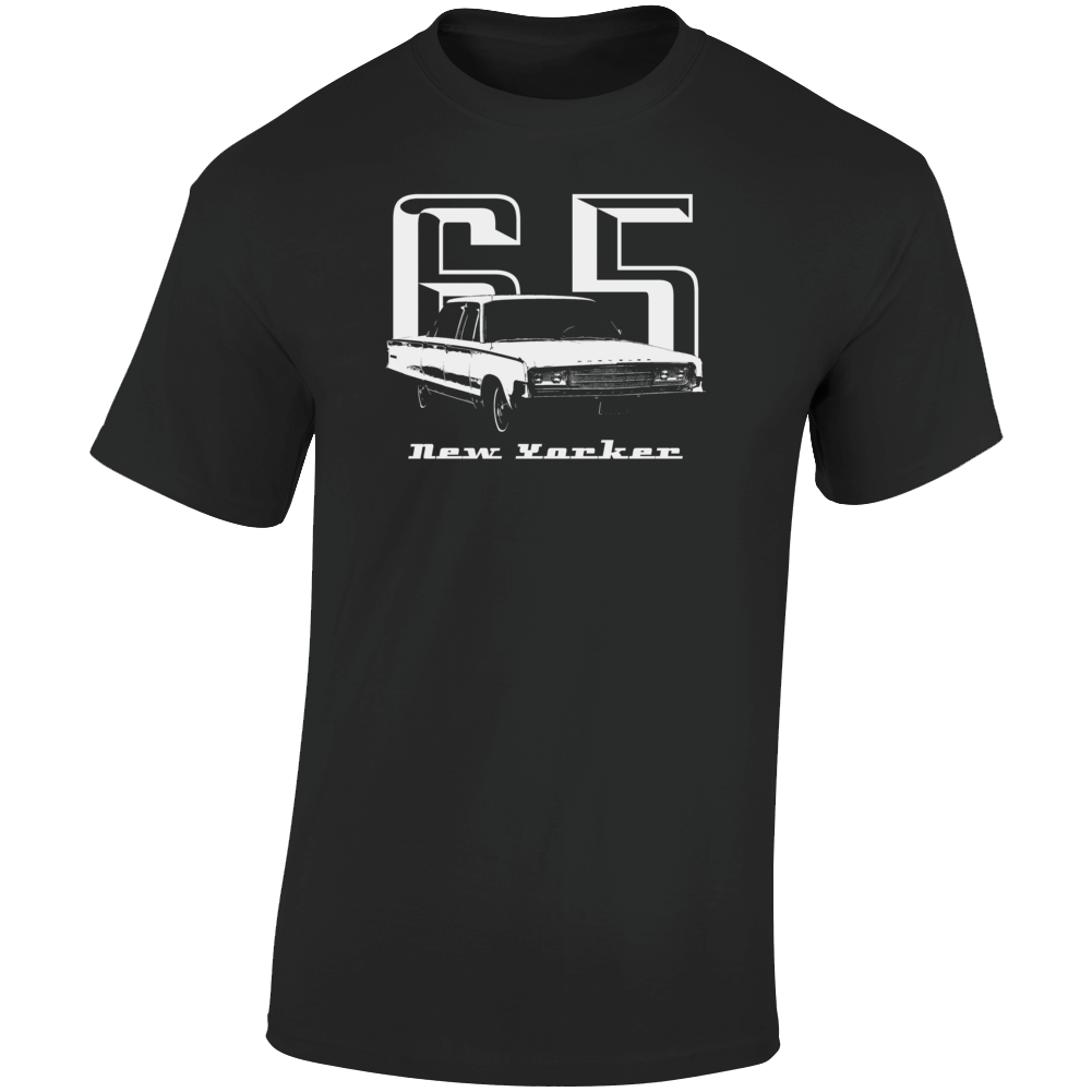 1965 New Yorker Three Quarter Angle View With Year And Model Name Dark Color T Shirt