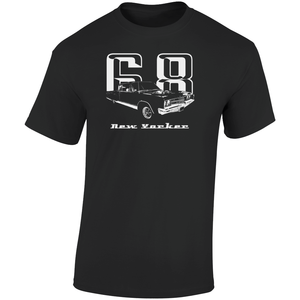 1968 New Yorker Three Quarter Angle View With Year And Model Name Dark Color T Shirt