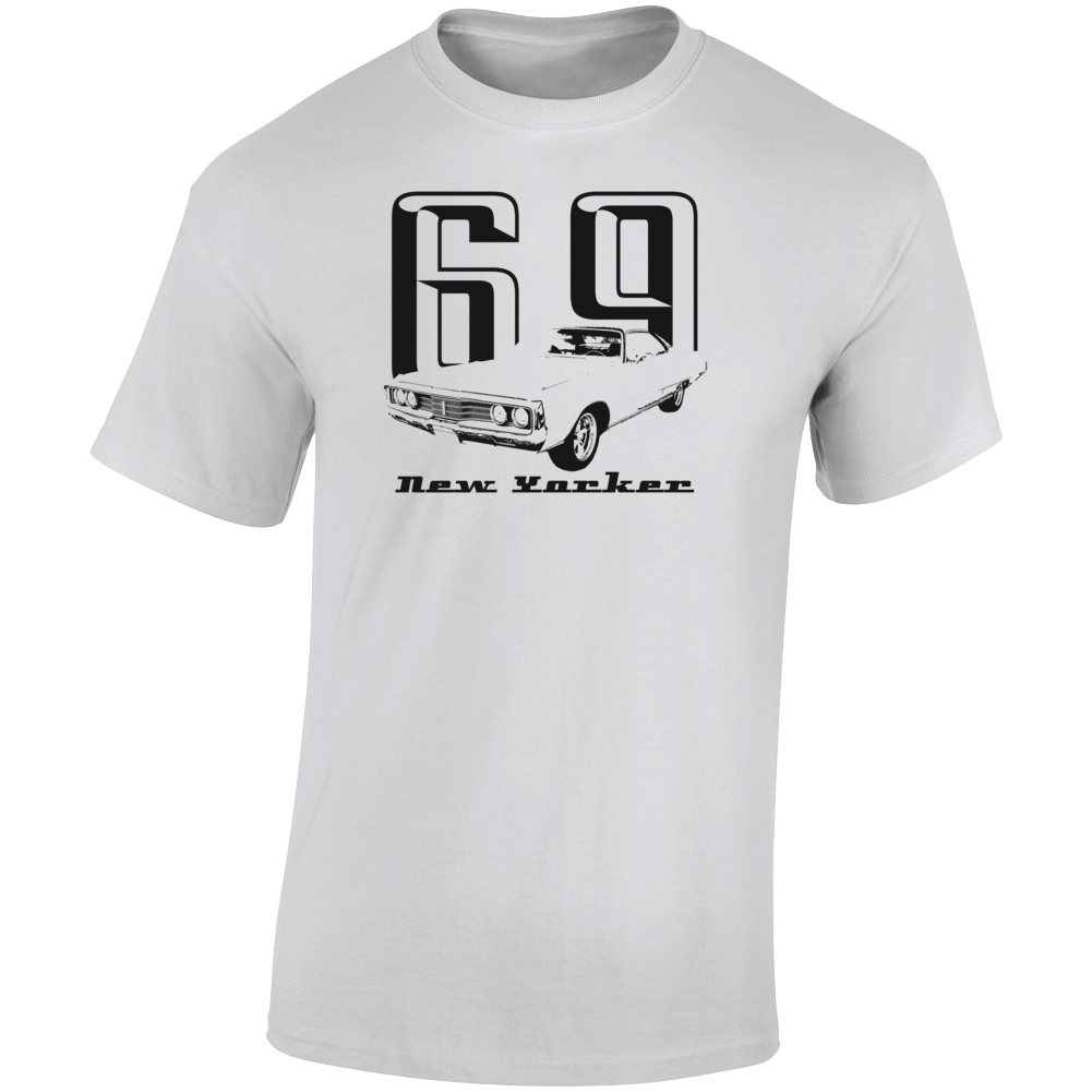 1969 New Yorker Three Quarter Angle View With Year And Model Name Light Color T Shirt