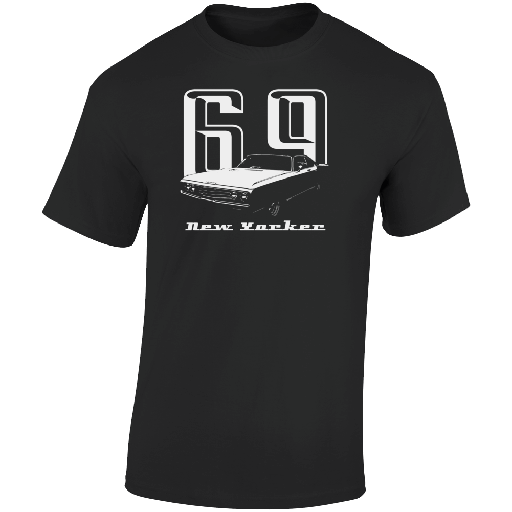 1969 New Yorker Three Quarter Angle View With Year And Model Name Dark Color T Shirt