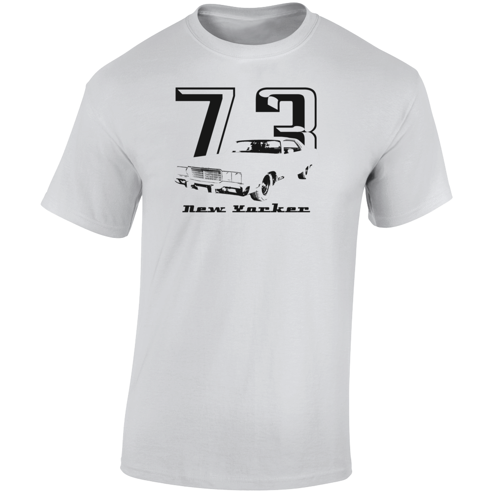 1973 New Yorker Three Quarter Angle View With Year And Model Name Light Color T Shirt