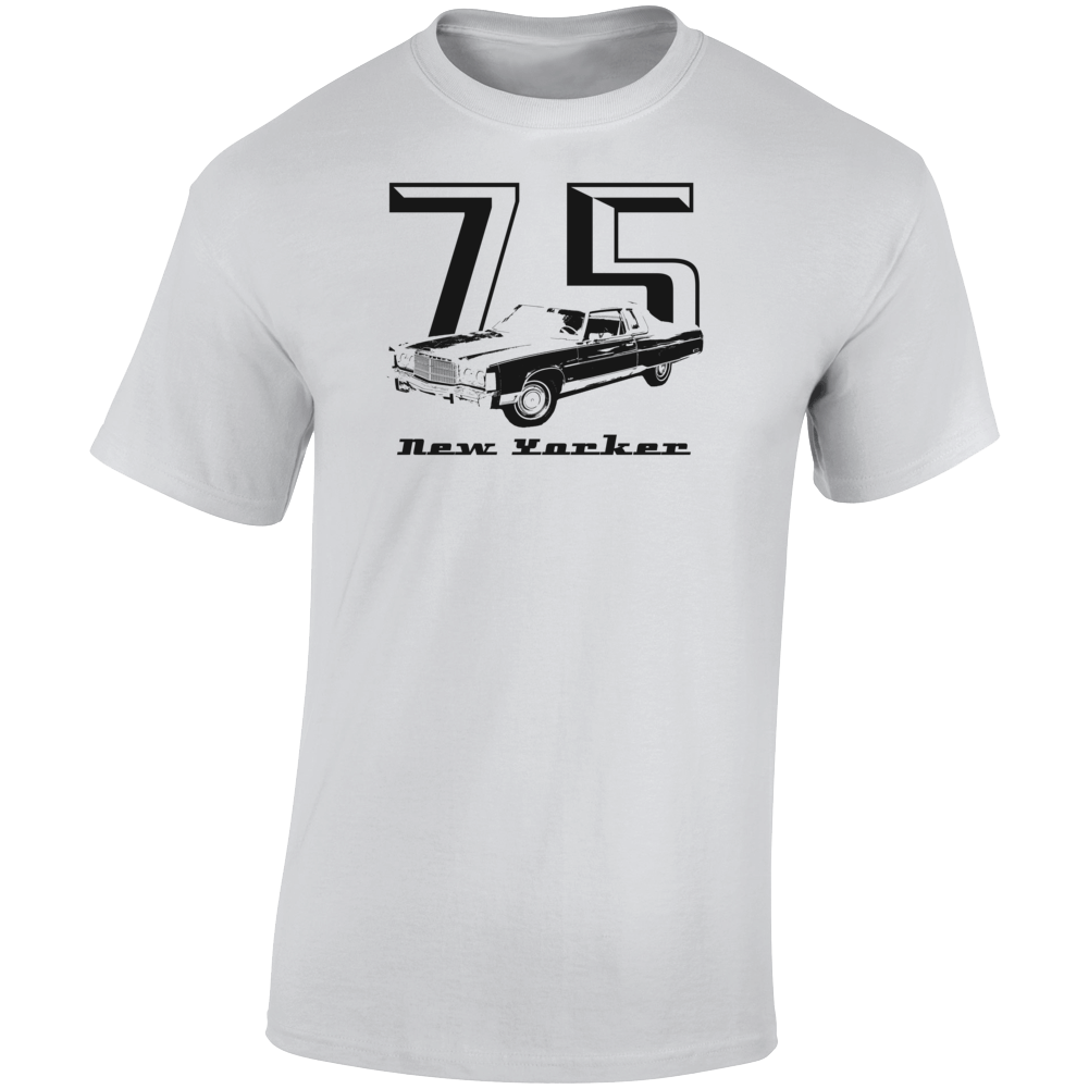 1975 New Yorker Three Quarter Angle View With Year And Model Name Light Color T Shirt