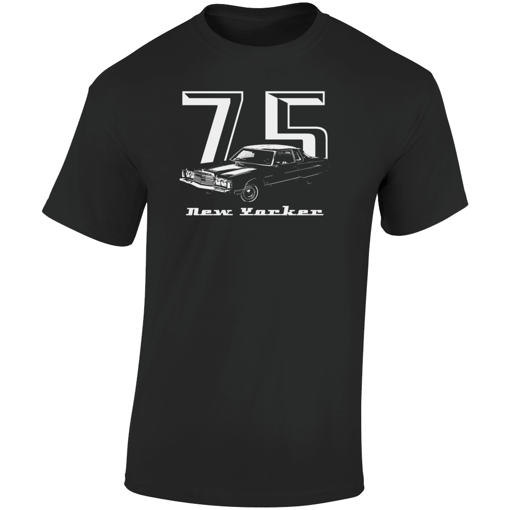 1975 New Yorker Three Quarter Angle View With Year And Model Name Dark Color T Shirt