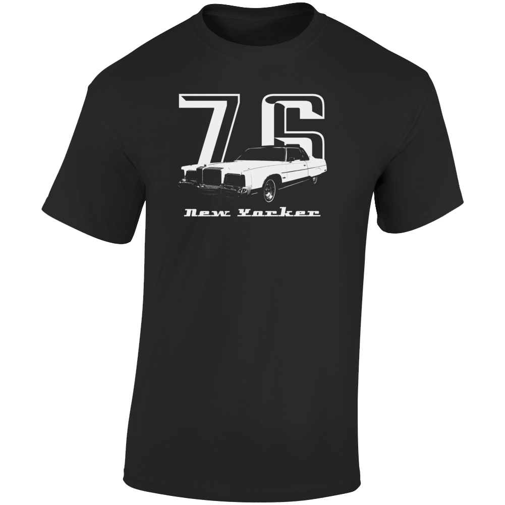 1976 New Yorker Three Quarter Angle View With Year And Model Name Dark Color T Shirt
