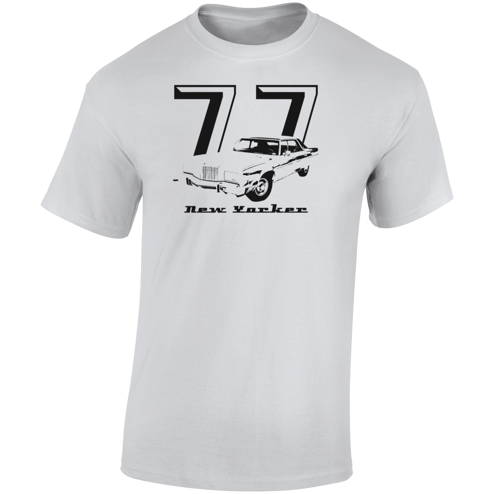 1977 New Yorker Three Quarter Angle View With Year And Model Name Light Color T Shirt