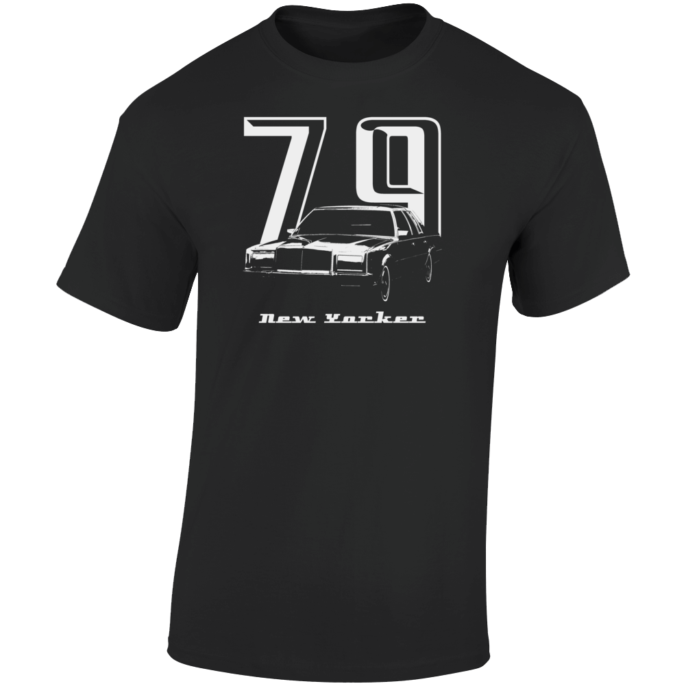 1979 New Yorker Three Quarter Angle View With Year And Model Name Dark Color T Shirt